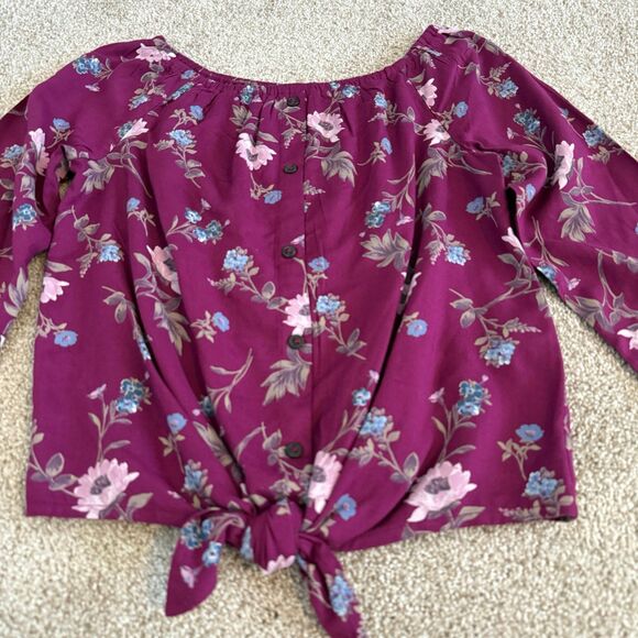 NWT Abercrombie Floral Long Sleeve Crop Tie Front Button Down Top Girls 9/10 - Picture 3 of 9